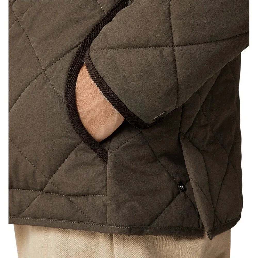 J. Crew SZ XL Sussex Quilted‎ Field Jacket Olive Diamond Quilt Snap Front NWOT